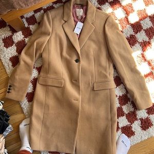 j crew never worn nwt camel colored wool coat, size 6 perfect condition